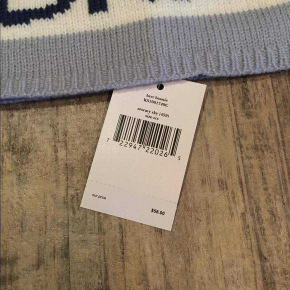 NWT Kate Spade Blue Knit Brrr Pompom Beanie Hat - Picture 6 of 8